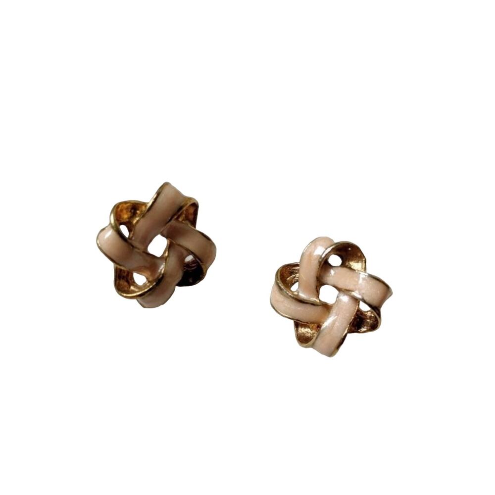 Vintage Tan And Gold Tone Enamel Earrings